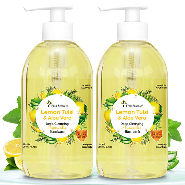 Lemon Tulsi & Aloevera | Deep Cleansing Ayurvedic Handwash 250ml + 250ml | Combo Pack of 2 - Four Seasons Ayurveda