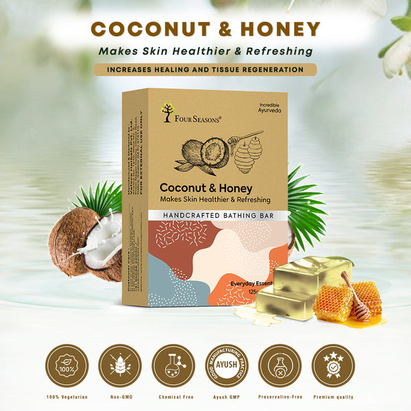 Coconut & Honey | Handcrafted Bathing Bar - Pack of 5 - Four Seasons Ayurveda