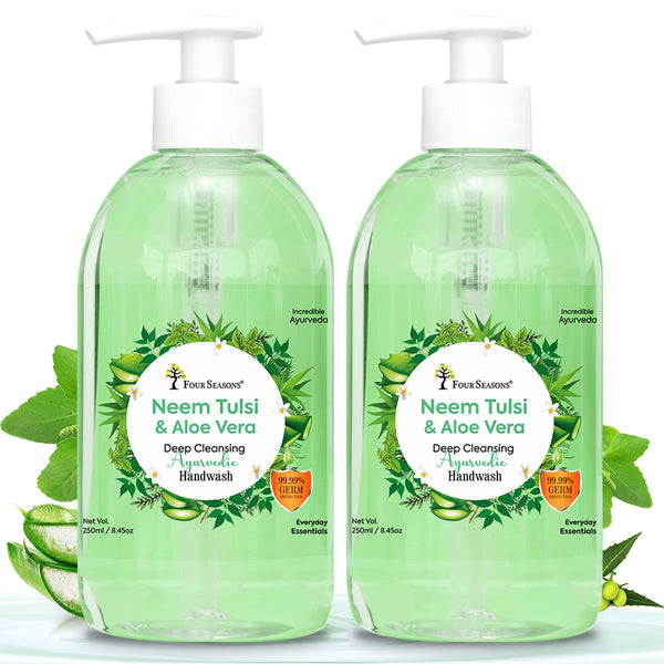 Neem Tulsi & Aloevera | Deep Cleansing Ayurvedic Handwash 250ml + 250ml | Combo Pack of 2 - Four Seasons Ayurveda