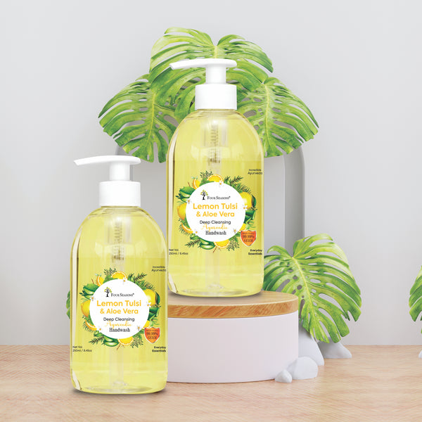 Lemon Tulsi & Aloevera | Deep Cleansing Ayurvedic Handwash 250ml + 250ml | Combo Pack of 2 - Four Seasons Ayurveda