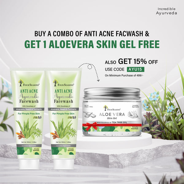 BUY Anti Acne Ayurvedic Facewash ( Pack Of 2 ) & GET 1 Aloe vera Skin Gel 200gm FREE - Four Seasons Ayurveda