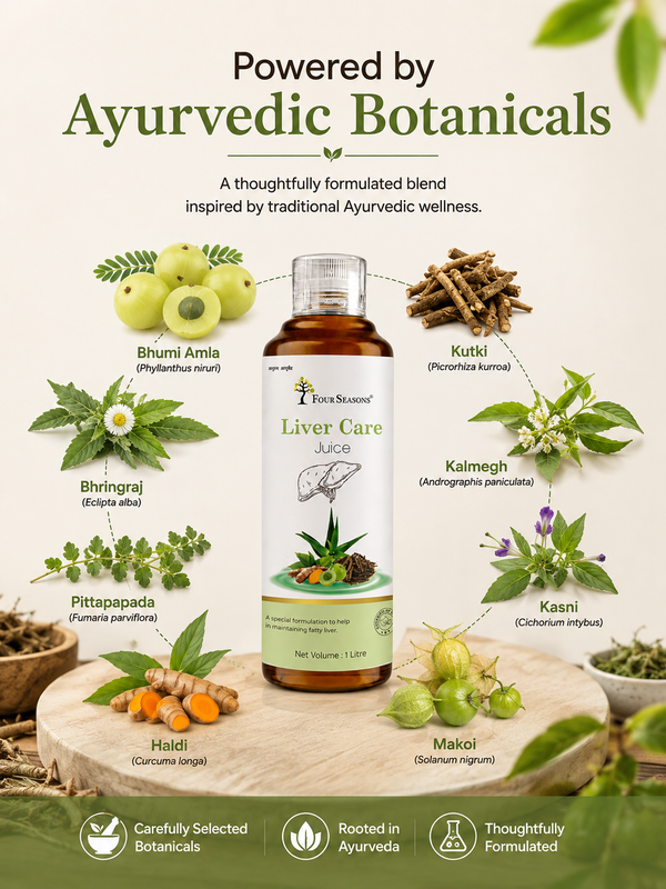 Four Seasons Liver Care Juice, 1000ml | Aloe Vera, Ginger, Turmeric & Amla | Ayurvedic Liver Wellness Juice PK1