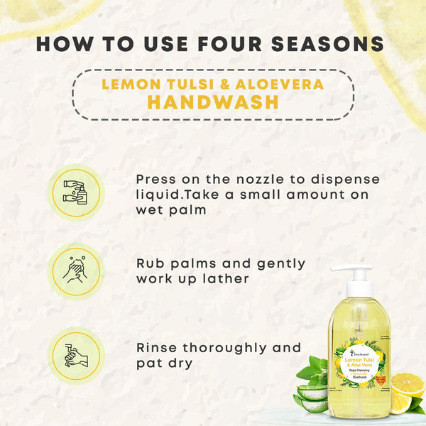 Lemon Tulsi & Aloevera | Deep Cleansing Ayurvedic Handwash 250ml + 250ml | Combo Pack of 2 - Four Seasons Ayurveda