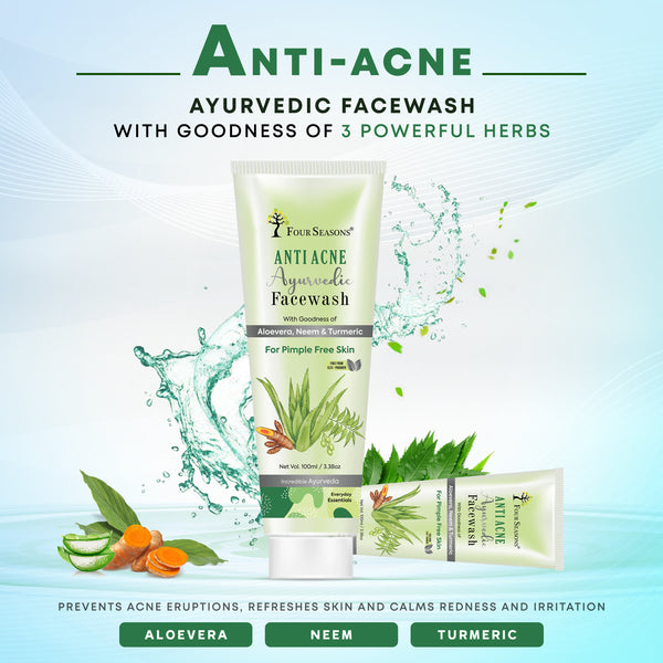BUY Anti Acne Ayurvedic Facewash ( Pack Of 2 ) & GET 1 Aloe vera Skin Gel 200gm FREE - Four Seasons Ayurveda