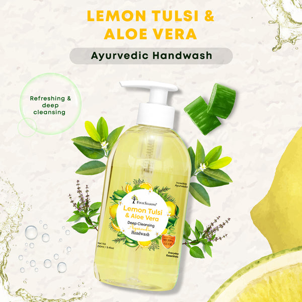 Lemon Tulsi & Aloevera | Deep Cleansing Ayurvedic Handwash 250ml + 250ml | Combo Pack of 2 - Four Seasons Ayurveda