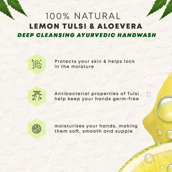 Lemon Tulsi & Aloevera | Deep Cleansing Ayurvedic Handwash 250ml + 250ml | Combo Pack of 2 - Four Seasons Ayurveda