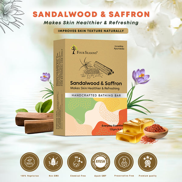 Sandalwood & Saffron | Handcrafted Bathing Bar - Pack of 5 - Four Seasons Ayurveda