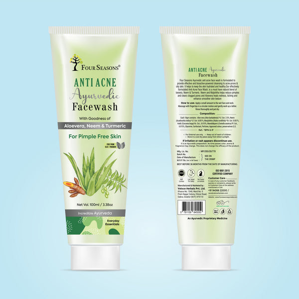 BUY Anti Acne Ayurvedic Facewash ( Pack Of 2 ) & GET 1 Aloe vera Skin Gel 200gm FREE - Four Seasons Ayurveda